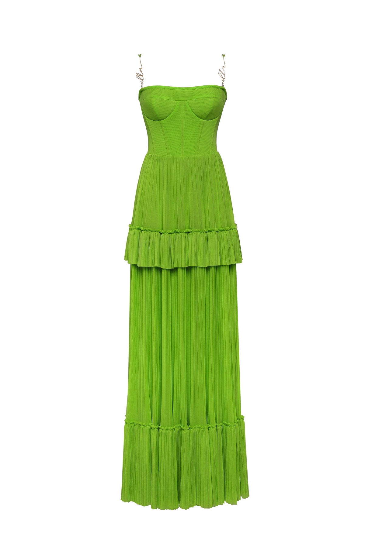 Green spaghetti strap pleated maxi dress Garden of Eden