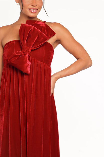 Betina Bow Front Maxi Dress Red Velvet