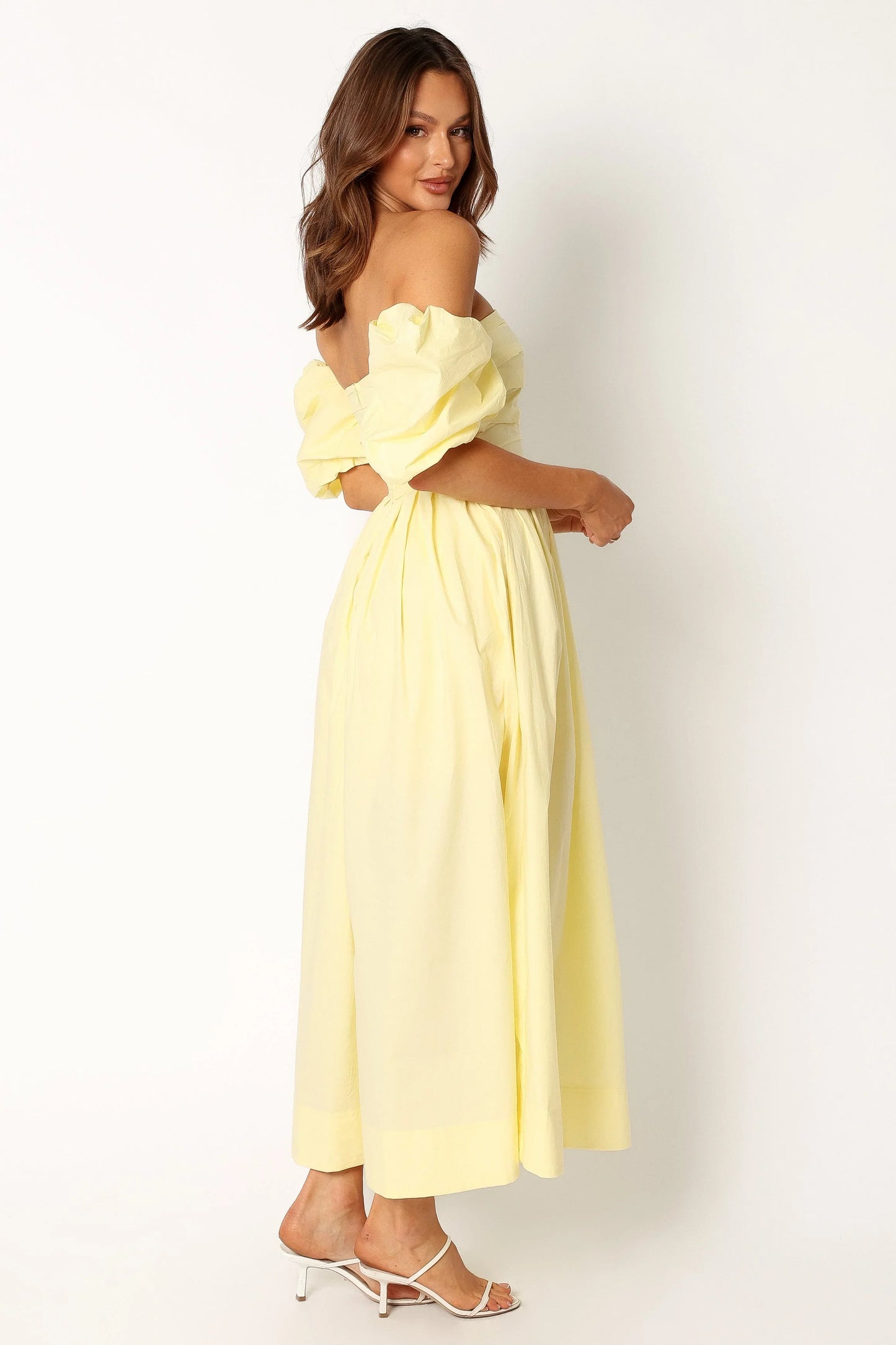 Solana Off Shoulder Midi Dress Yellow