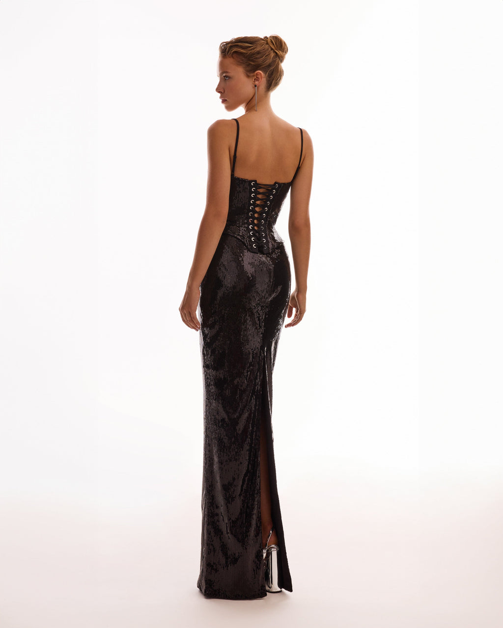 Sensational spaghetti straps sequined black corset Midnight Walk