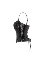 Sensational spaghetti straps sequined black corset Midnight Walk