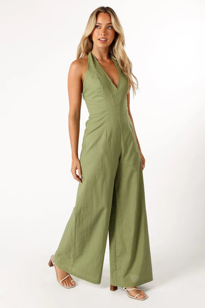 Kourtney Halterneck Jumpsuit Olive