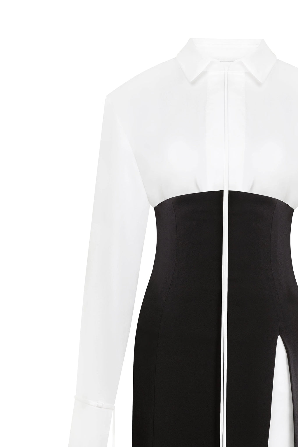 Elegant 3 piece set with white silk blouse white mini skirt and black crepe maxi skirt Xo Xo