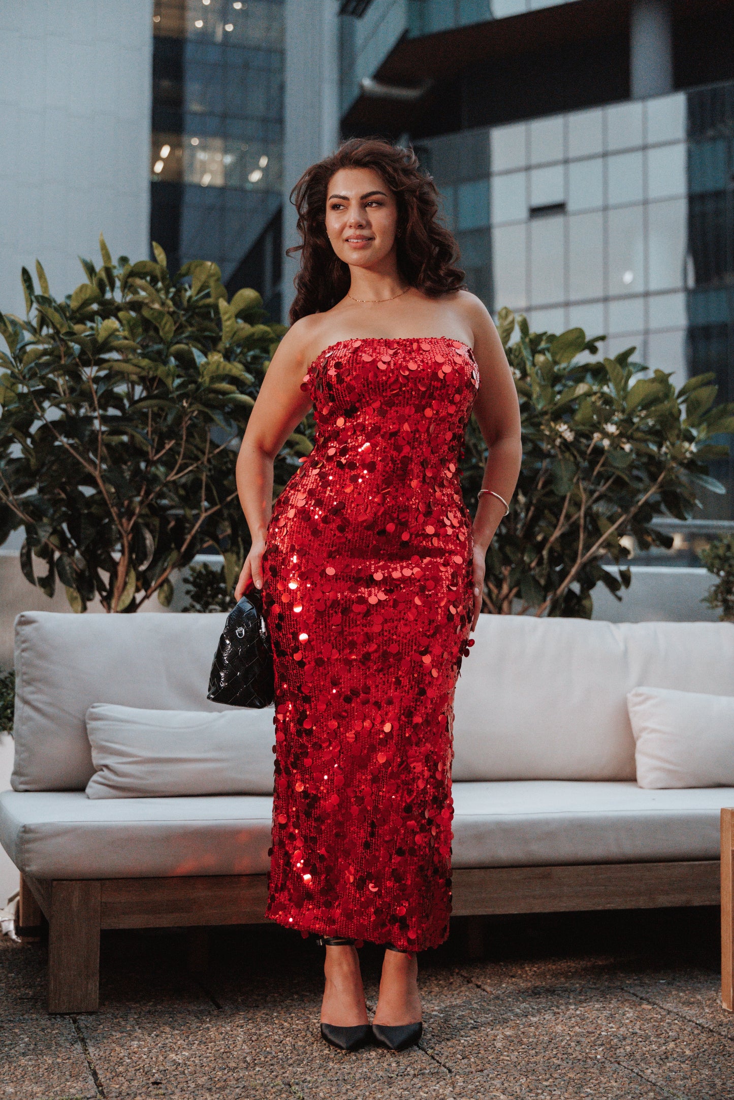 Karlie Strapless Sequin Maxi Dress Red