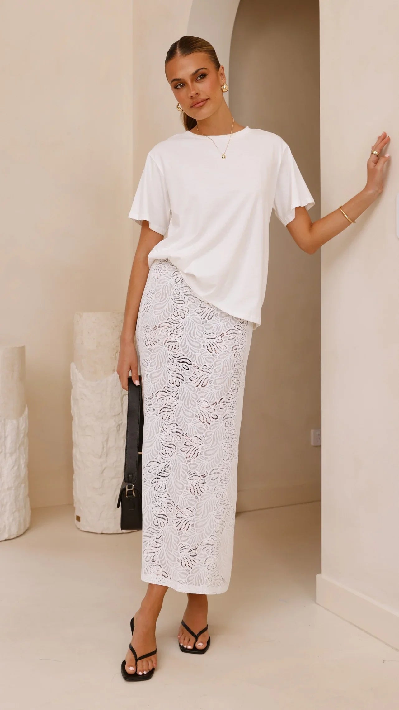 Louisa Lace Maxi Skirt White