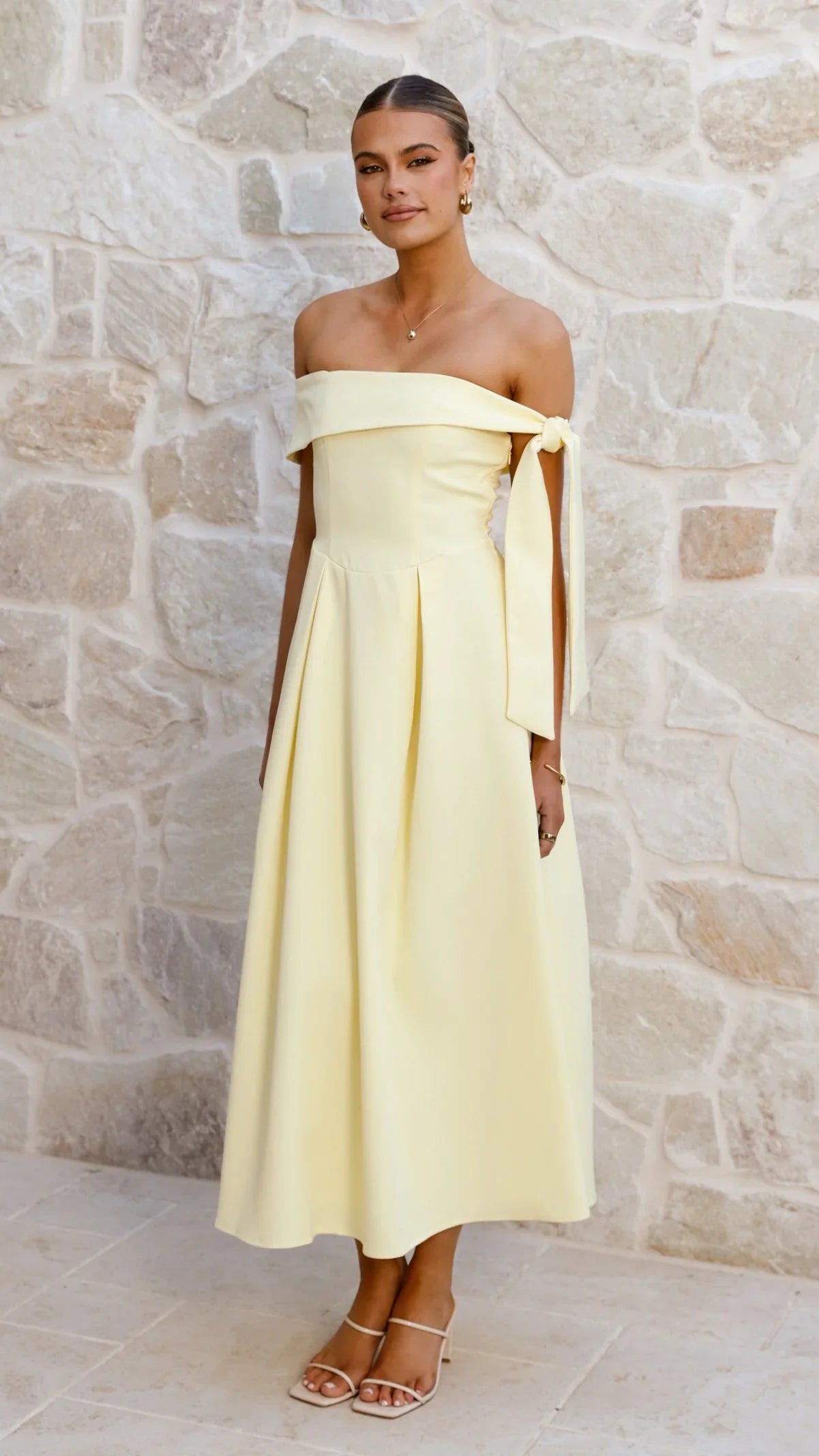 Bentley Off Shoulder Midi Dress Lemon