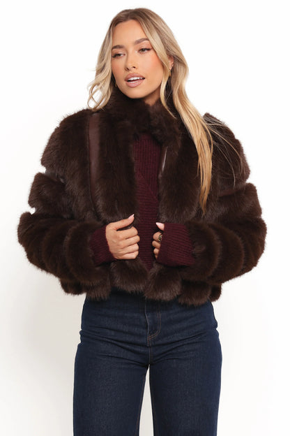 Velma Channel Faux Fur Jacket Chocolate