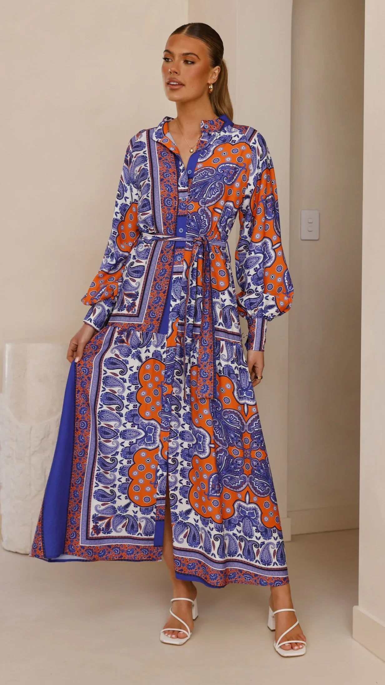 Tasha Maxi Dress Blue Orange Print