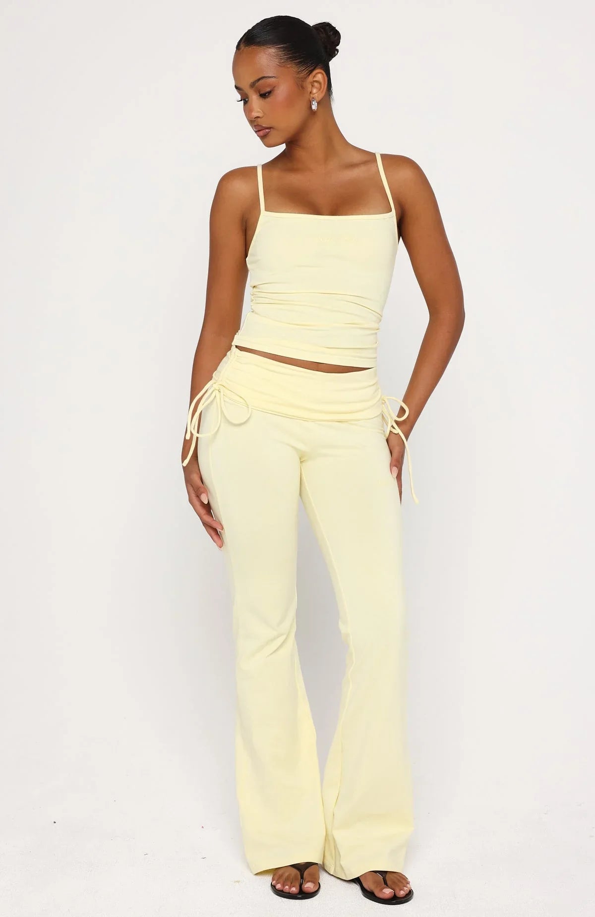 Pretty Vibes Fold Over Flare Pants Lemon