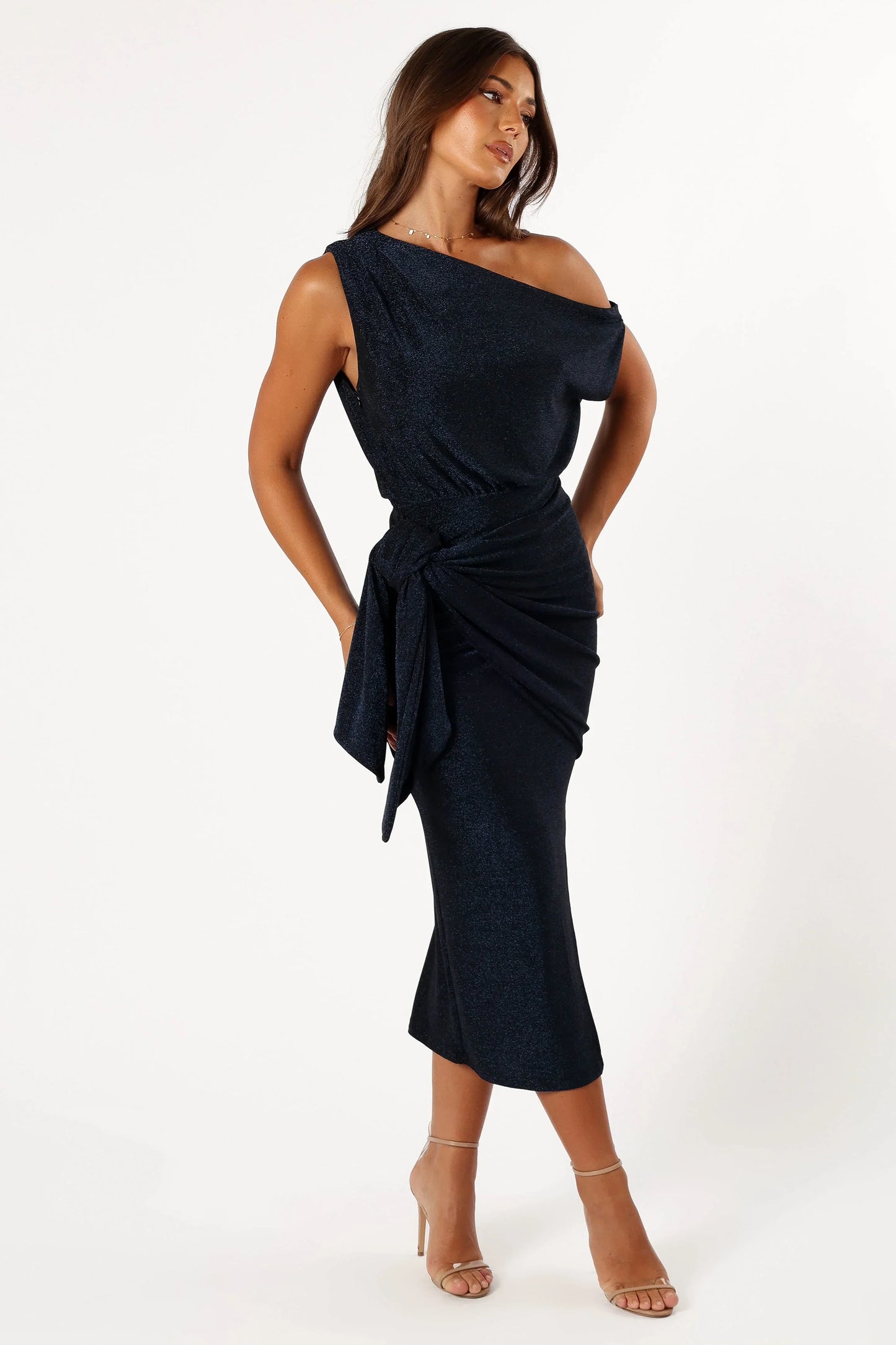 Santiago Off Shoulder Midi Dress Navy
