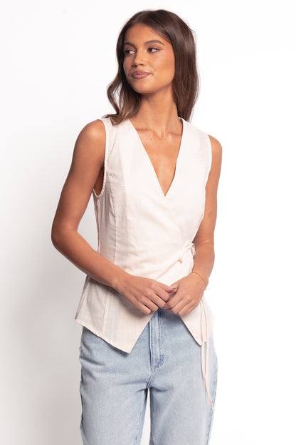 Vanni Wrap Front Linen Top Cream