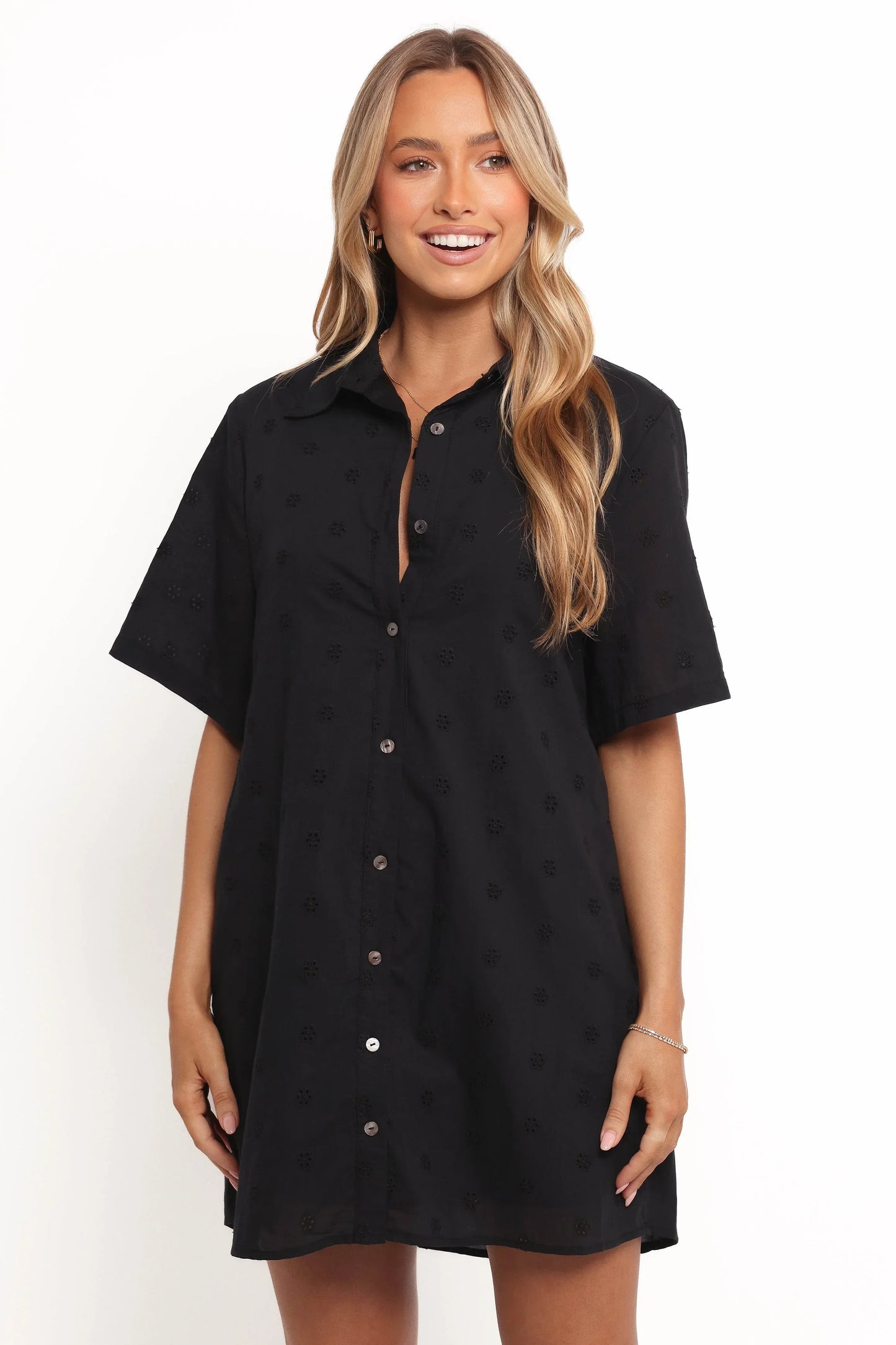 Grady Collared Shirt Dress Black