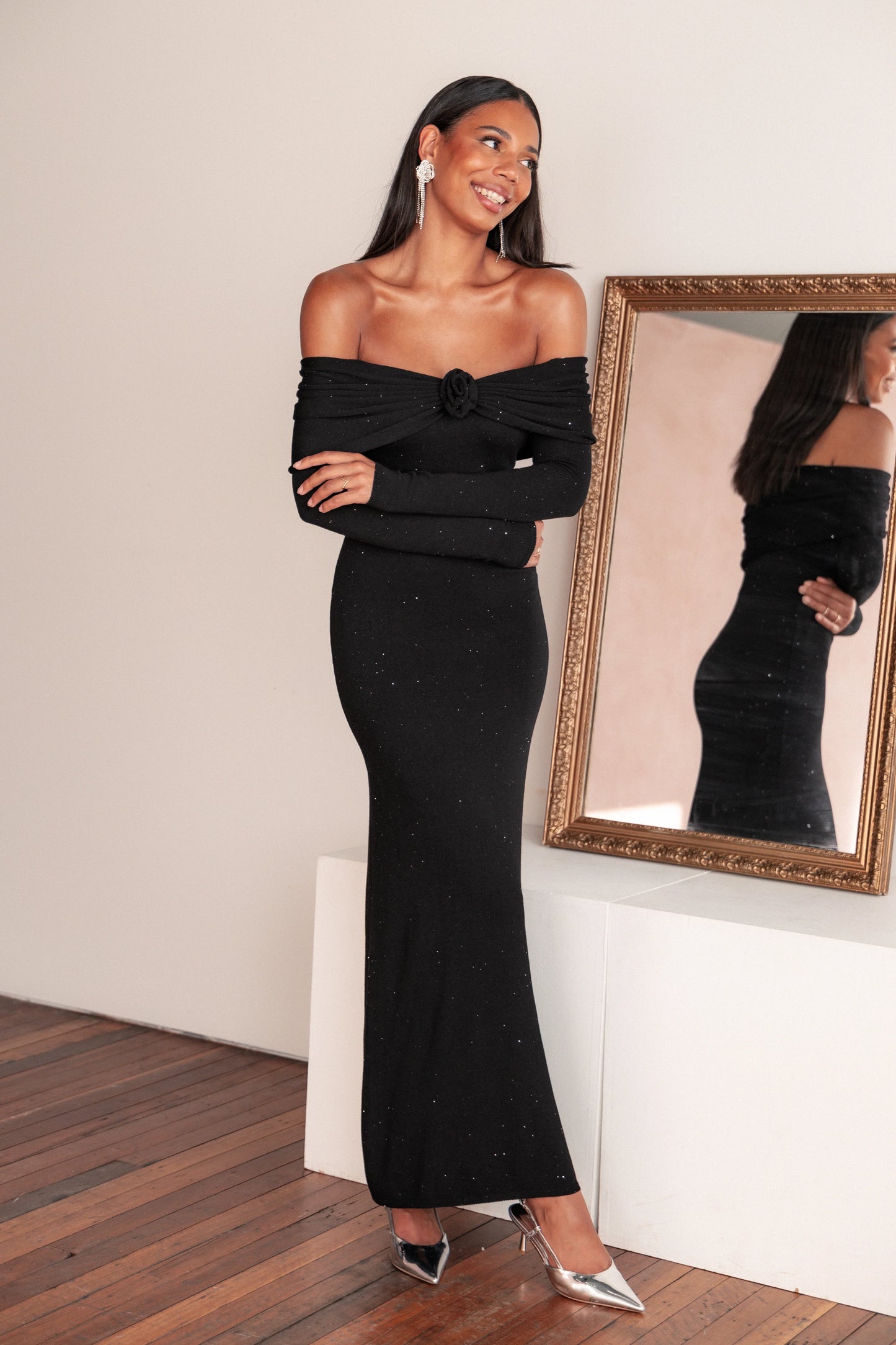 Pennie Maxi Dress Black Sequin Knit