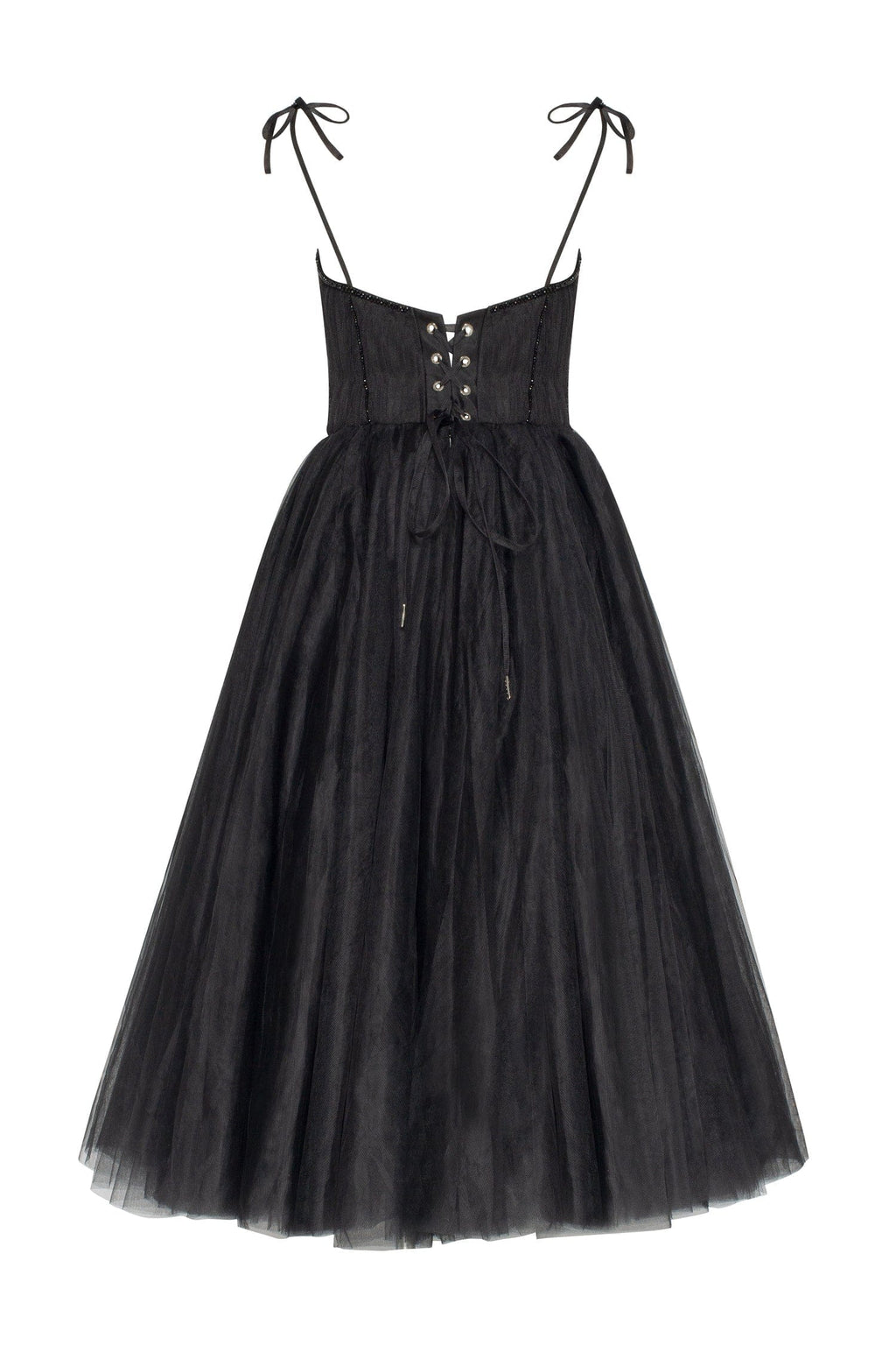 Black Tie strap cocktail dress with the elegant corset embroidery