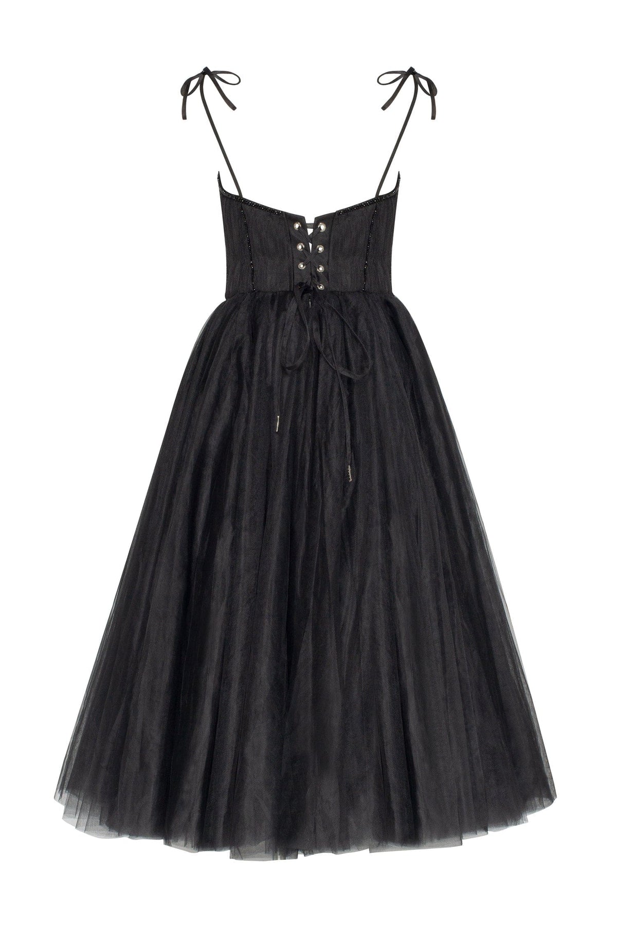 Black Tie strap cocktail dress with the elegant corset embroidery