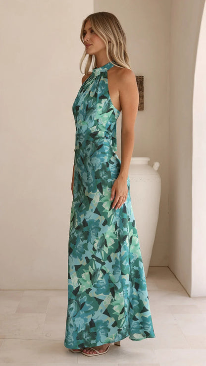Oralia Maxi Dress Dark Green Floral