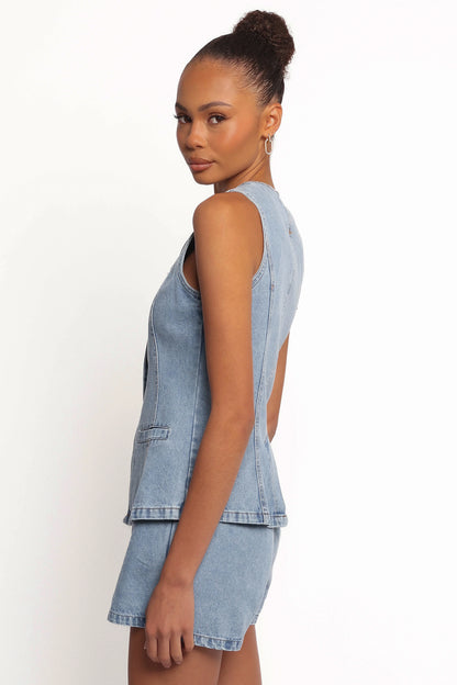 Almana Denim Short Set Medium Blue