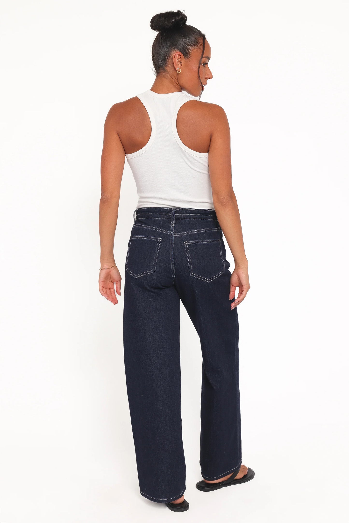 Clover Drawstring Wide Leg Jeans Dark Wash