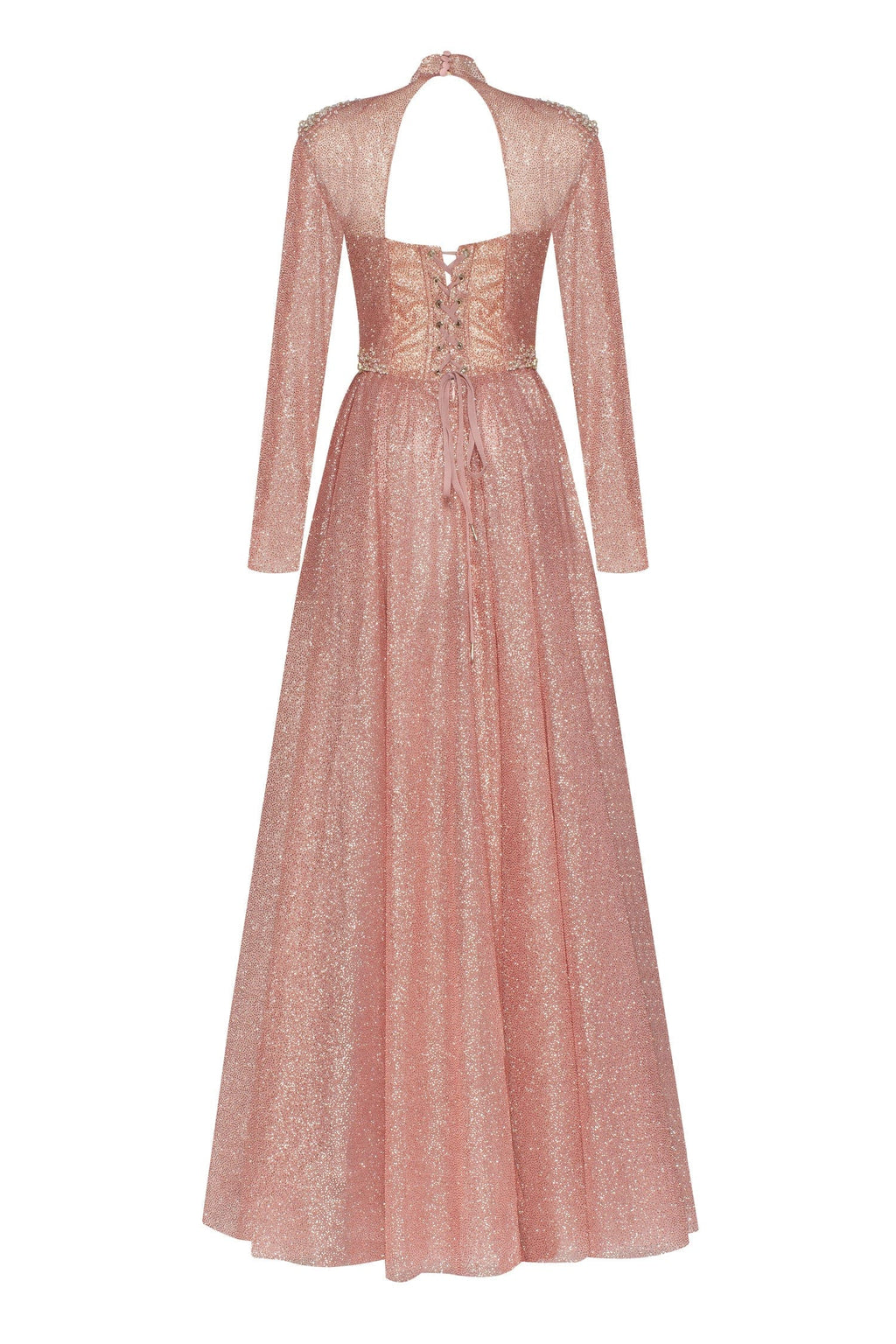 Misty Rose Long sleeve maxi dress decorated with shiny rhinestones