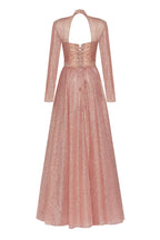 Misty Rose Long sleeve maxi dress decorated with shiny rhinestones