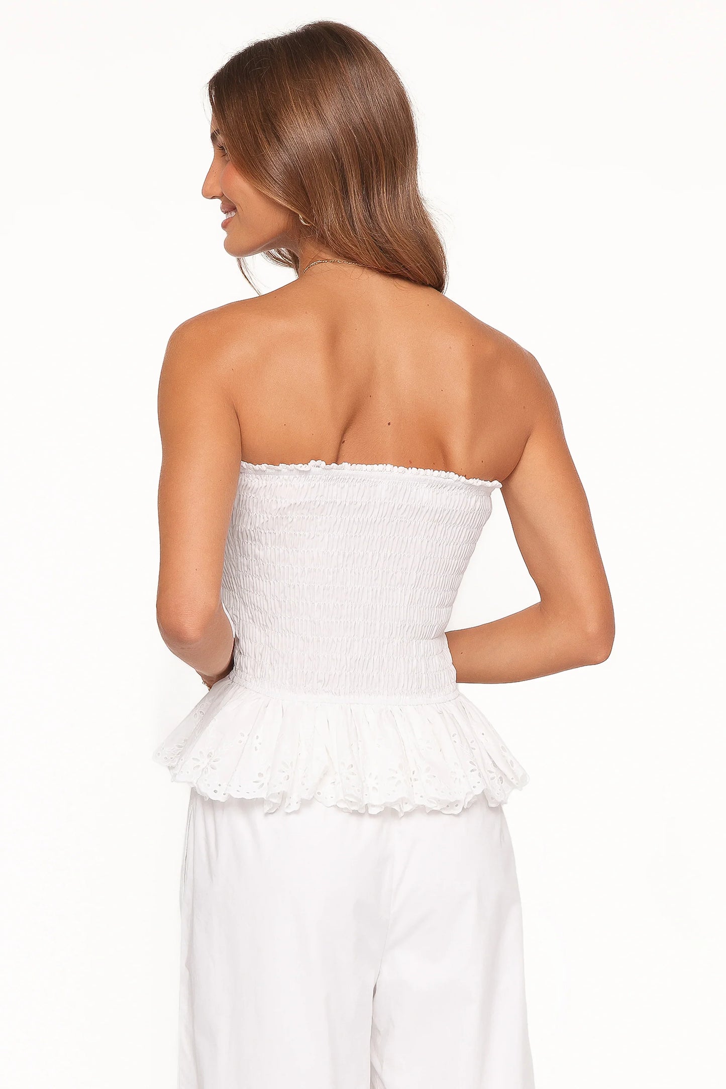 Stori Shirred Top White Broderie