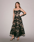 Beige A line midi skirt with Chantilly lace