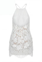 Ivory Lace Mini Dress with Beaded Fringe