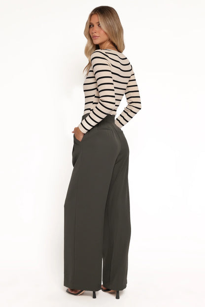 Hayden Pleated Wide Leg Pant Dark Olive