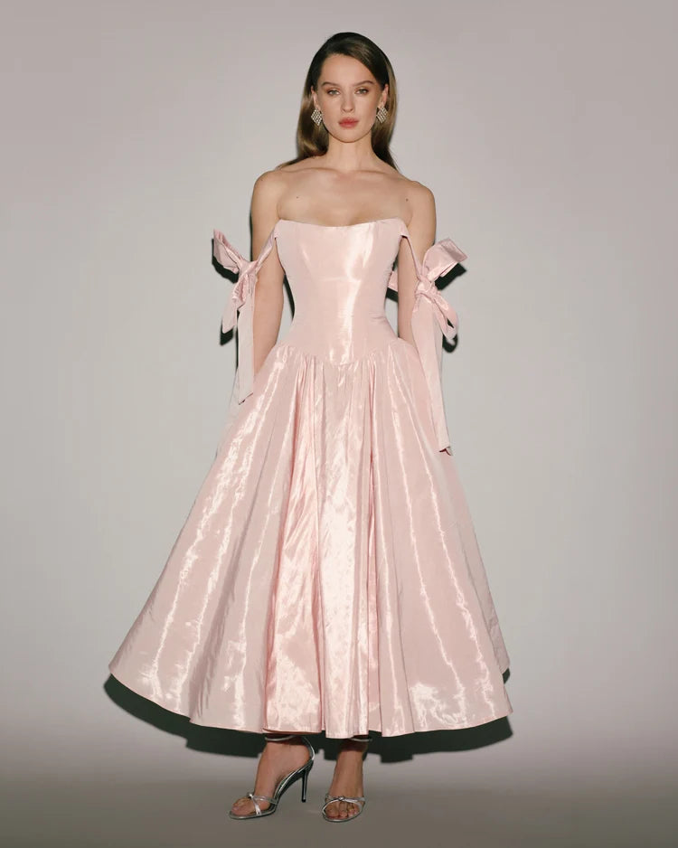 Misty Rose Taffeta Corset Midi Dress