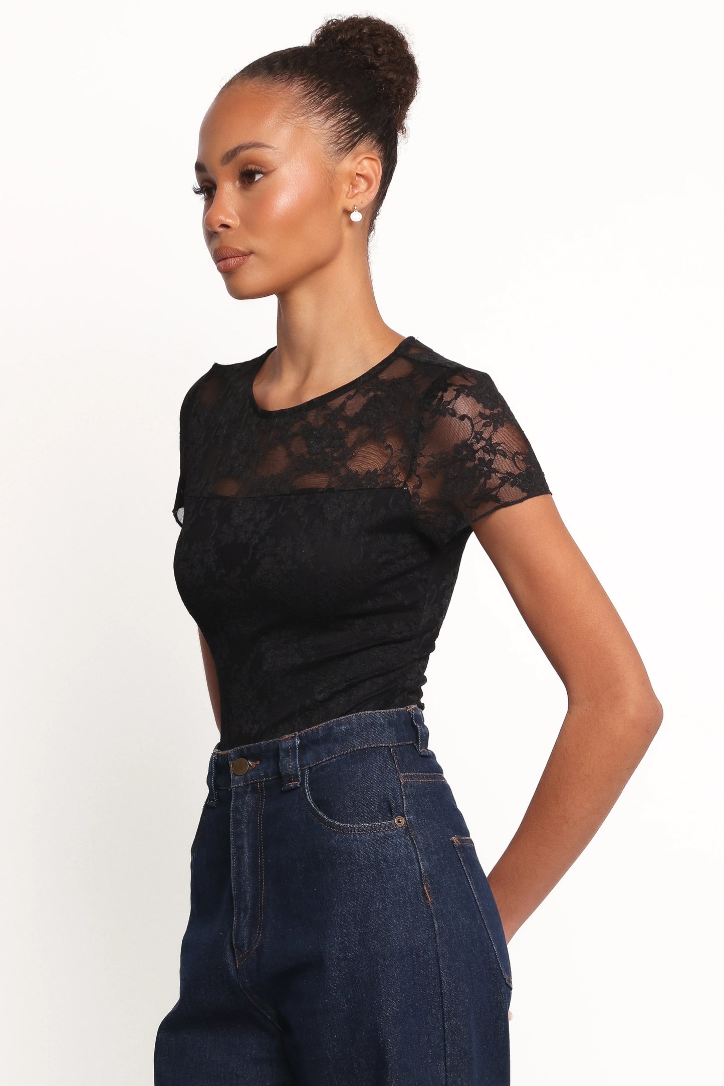 Ziva Lace Overlay Bodysuit Black