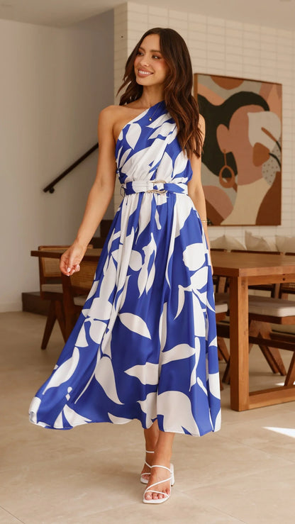 Hadas Maxi Dress Cobalt White Print