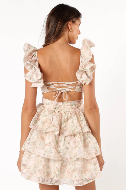 Leanna Tiered Mini Dress Rose Floral
