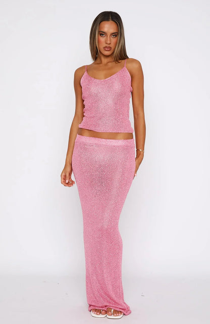 Star Shining Sequin Knit Maxi Skirt Bubblegum