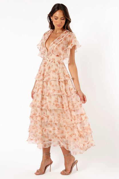 Wendi Ruffle Dress Dark Peach Floral