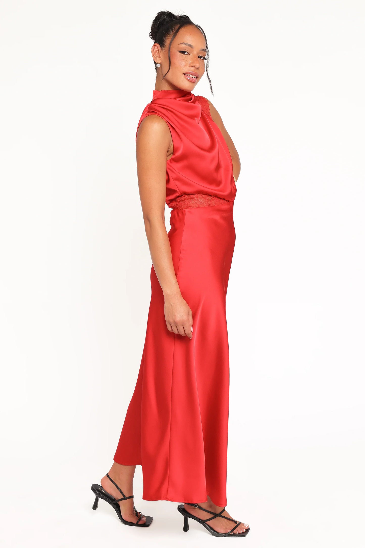 Anabelle Halter Neck Lace Maxi Dress Red