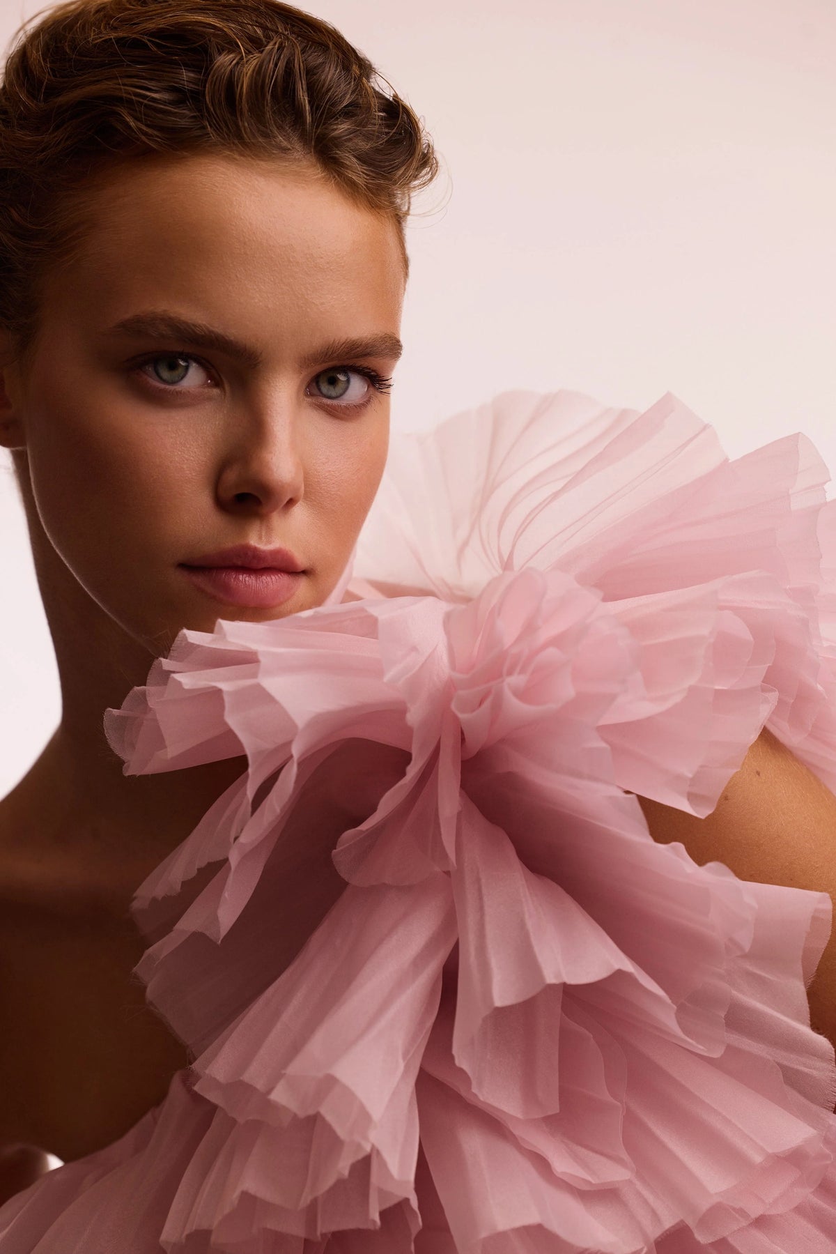 Flirty ruffled one shoulder organza pink top Midnight Walk