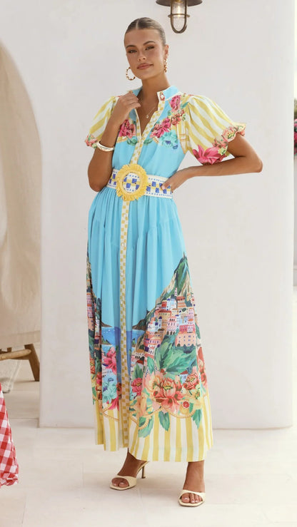 Bloom Maxi Dress Positano Blue