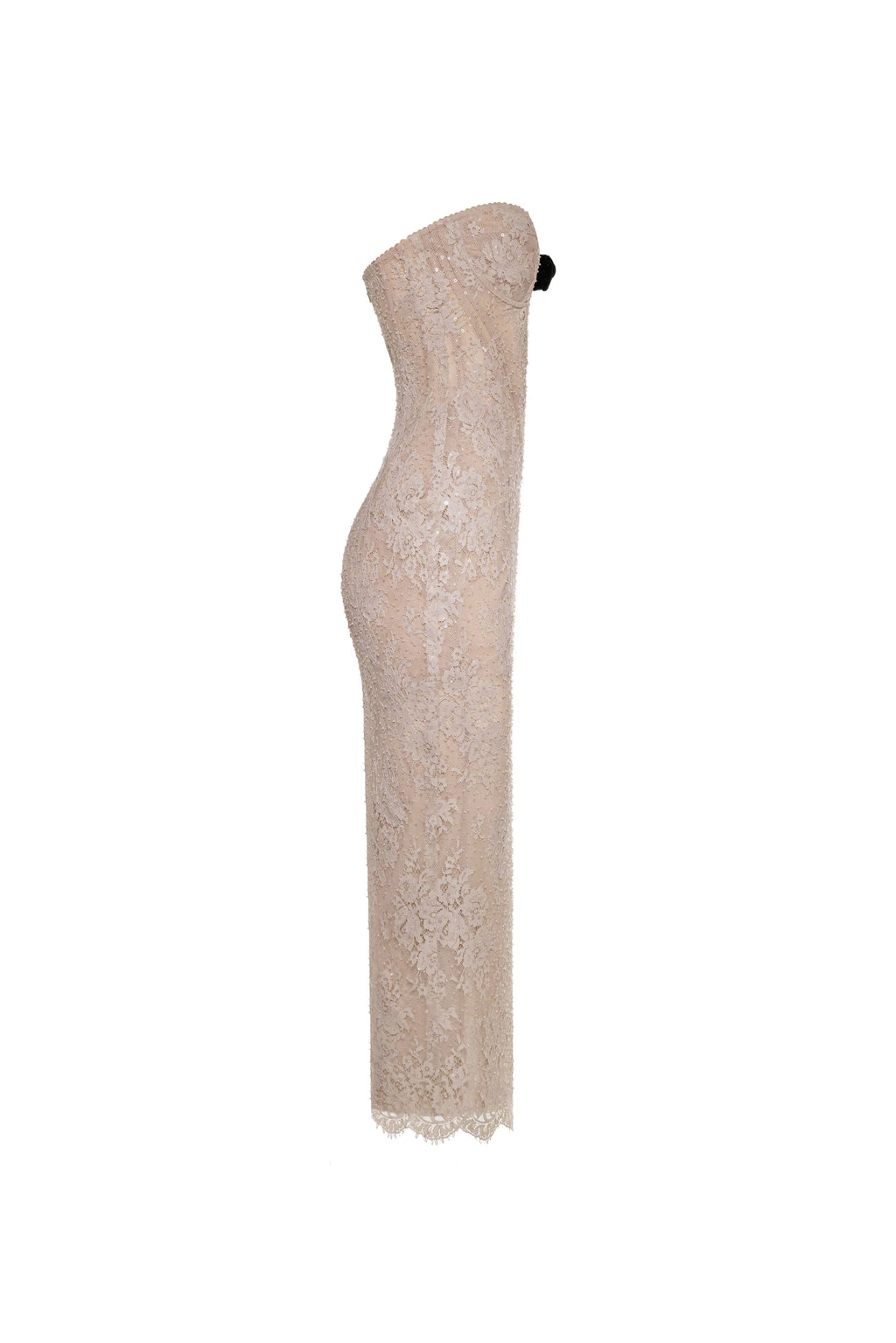 Nude lace corset maxi dress