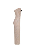 Nude lace corset maxi dress