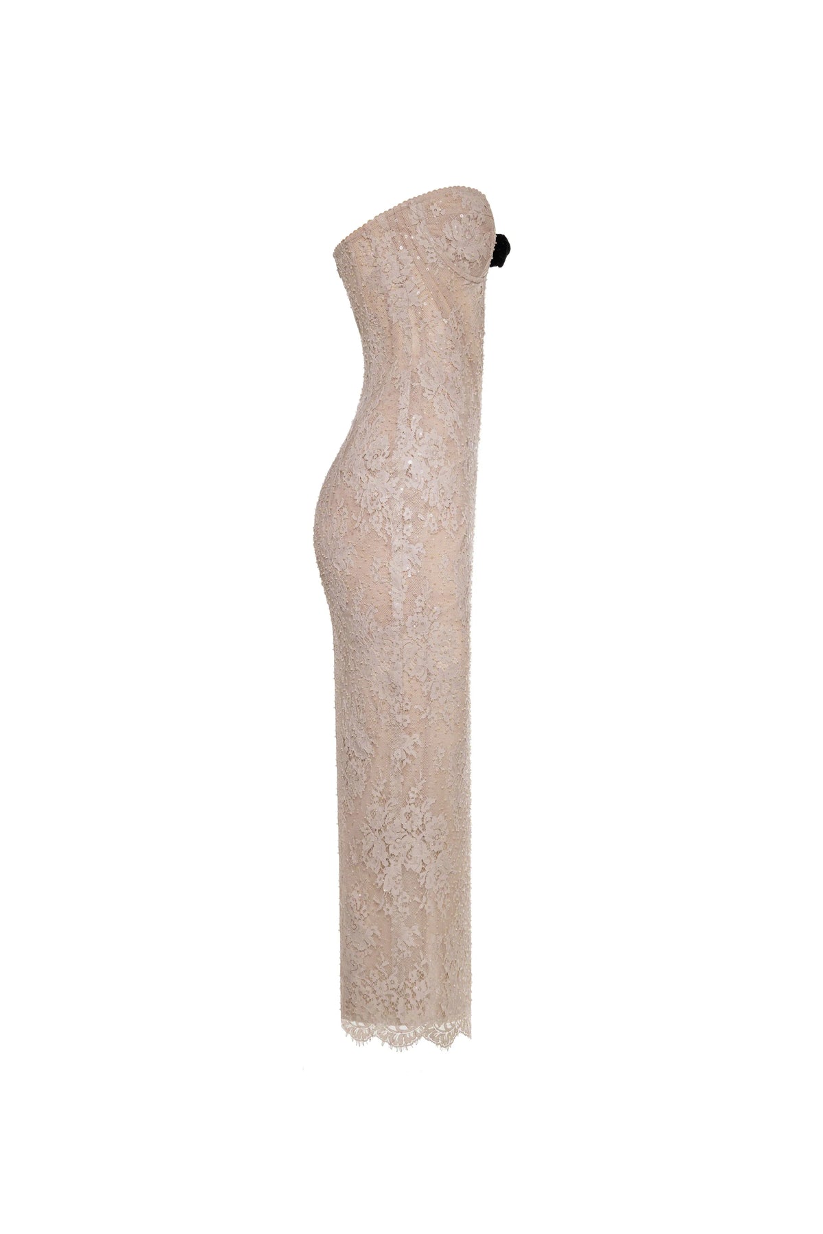 Nude lace corset maxi dress