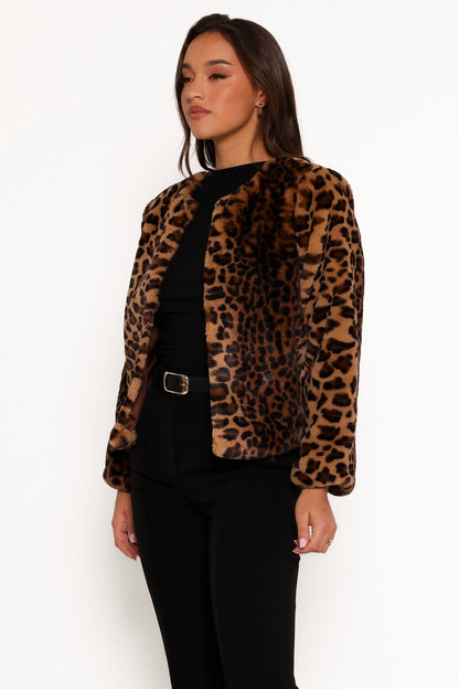 Cassia Faux Fur Leopard Crop Jacket Leopard
