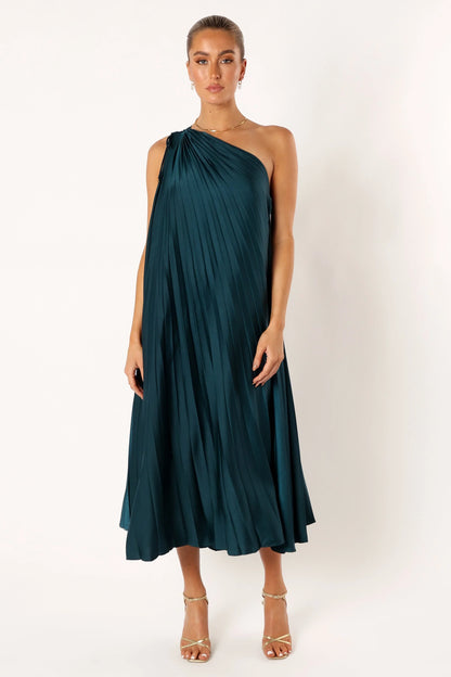 Selena One Shoulder Midi Dress Emerald