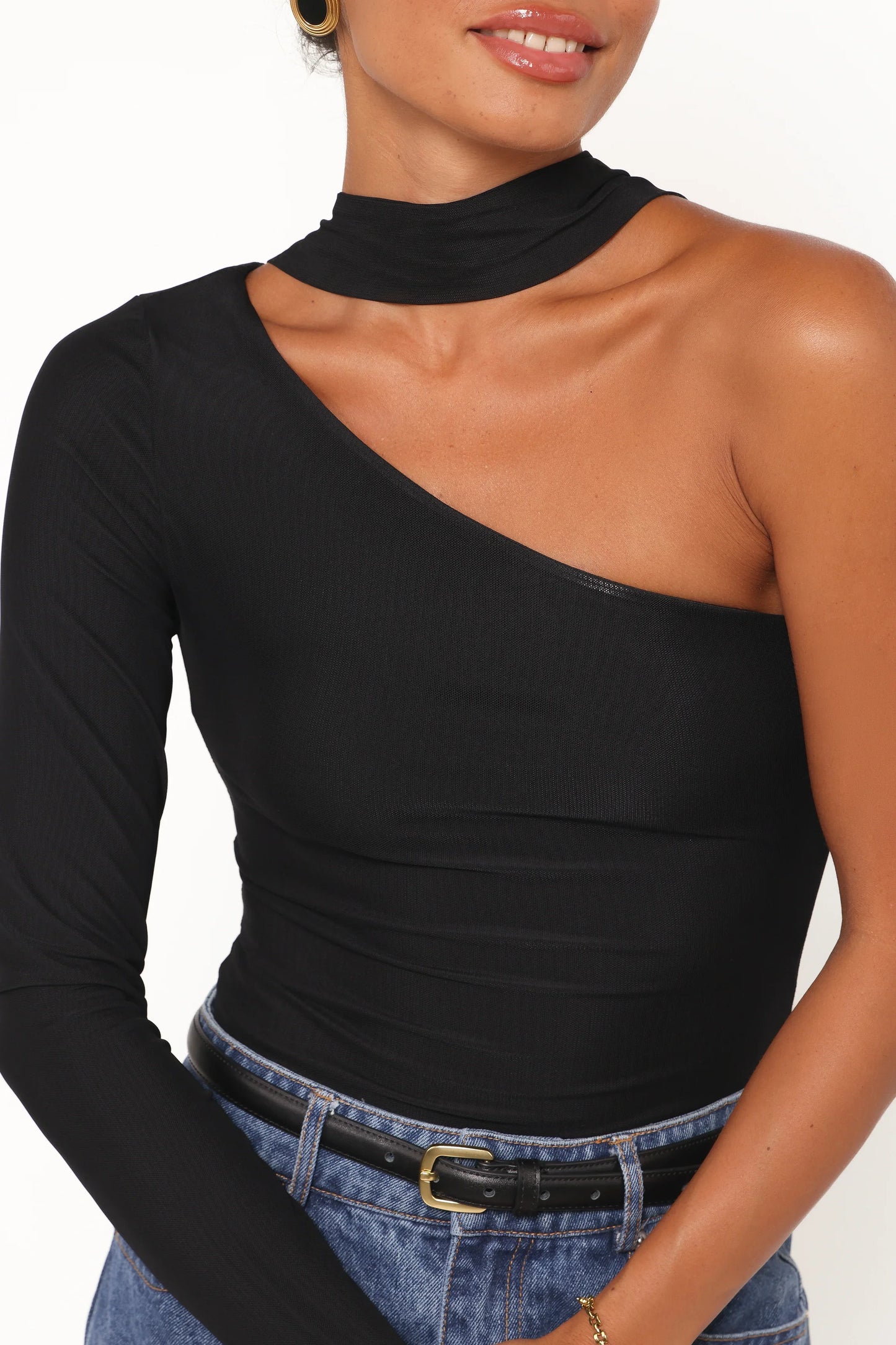 Carlie Mesh One Shoulder Top Black