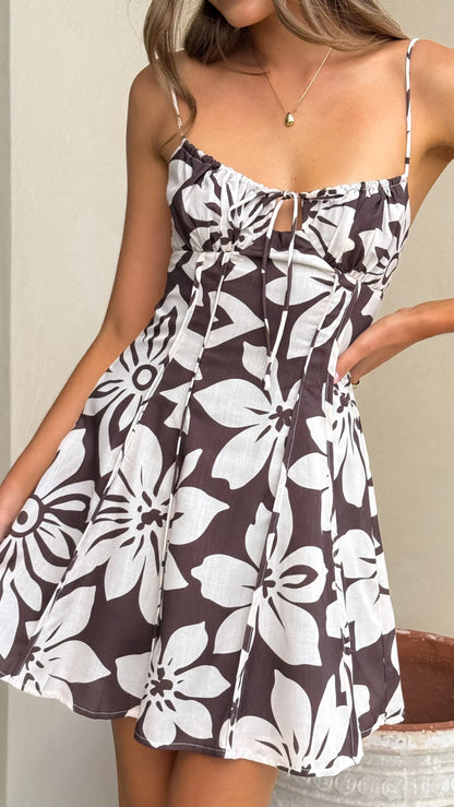Bree Mini Dress Chocolate Floral