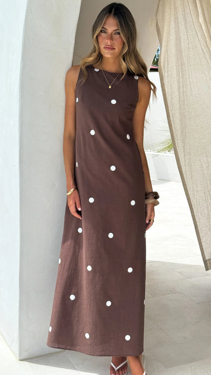 Vana Maxi Dress Brown White Polka