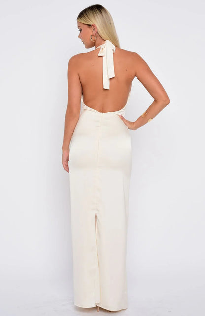 Night Time Madness Halter Maxi Dress Oyster