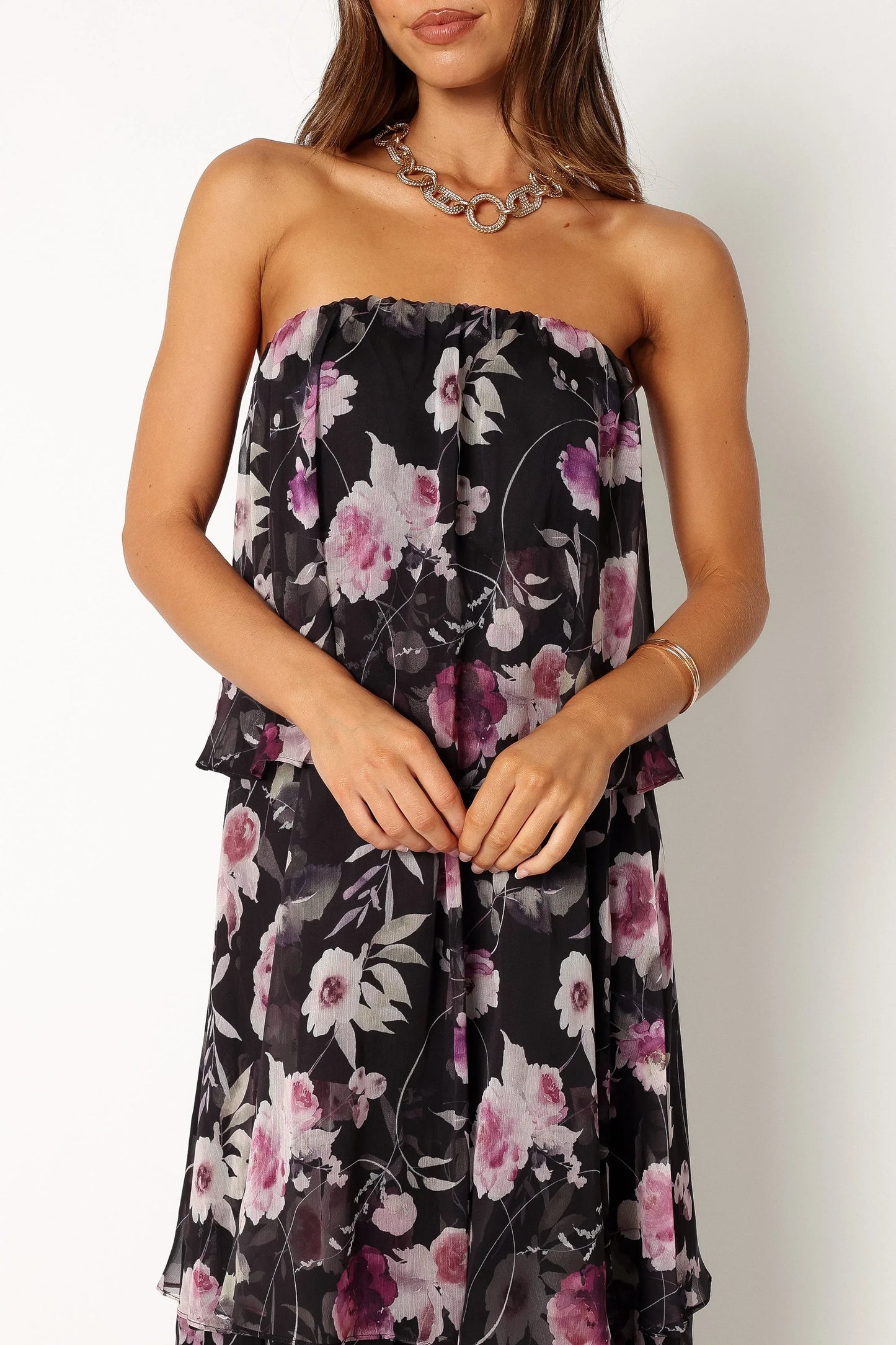 Bloom Strapless Maxi Dress Black Floral