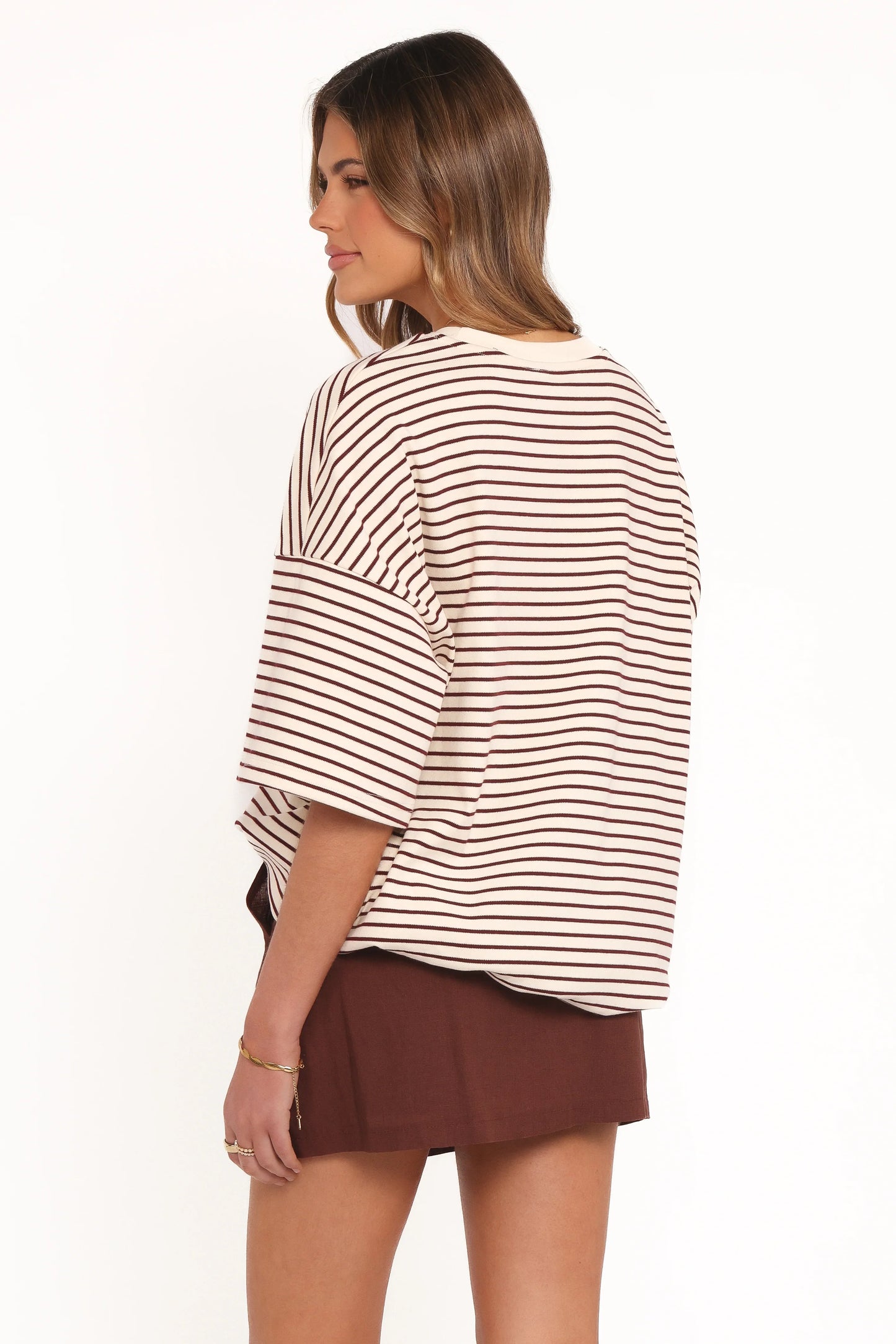 Wilda Oversized Tee Cream Tan Stripe