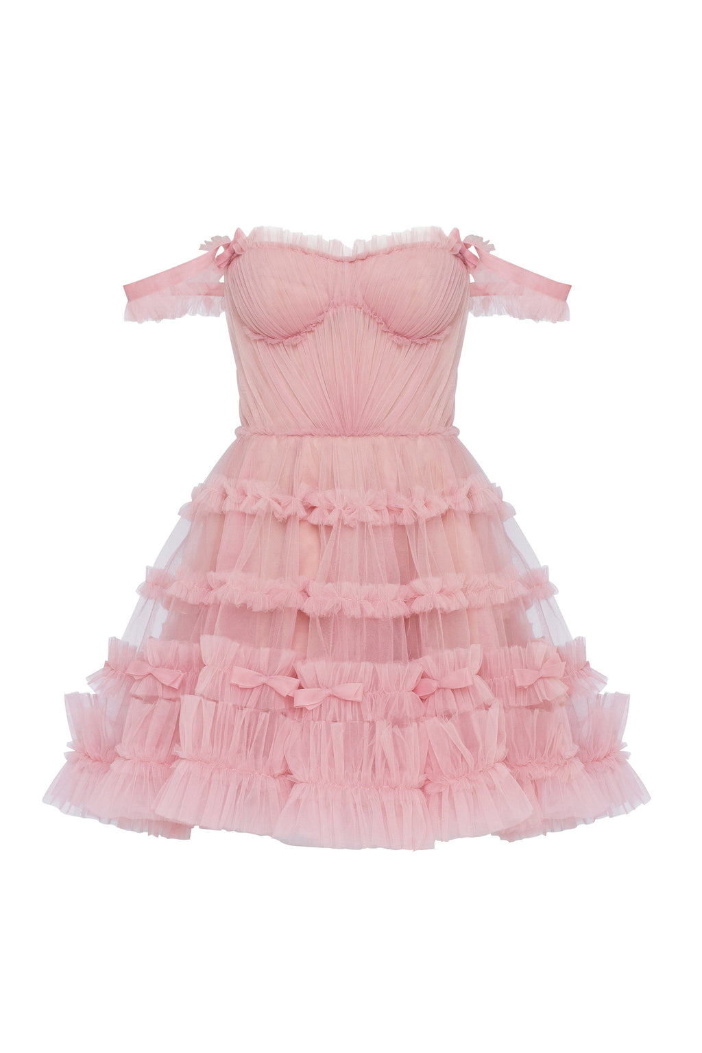 Flirty ruffled tulle mini dress in misty rose Glow Up