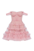 Flirty ruffled tulle mini dress in misty rose Glow Up